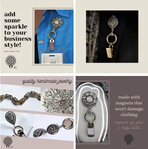 Collage of handmade bracelets and jewelry pieces